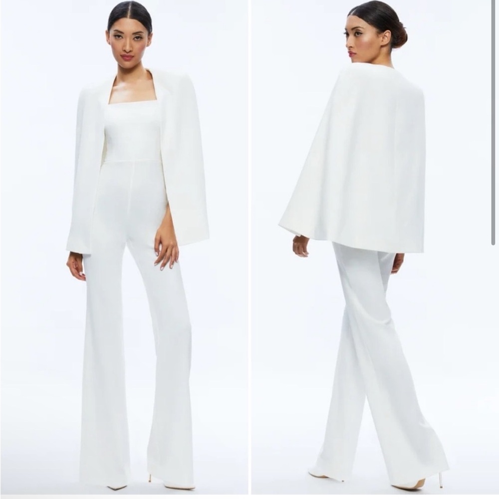 ALICE + OLIVIA Nova Detachable Cape White Jumpsuit